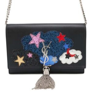 Saint Laurent Paris Chain Shoulder Bag Kate Tassel Star Leather Black